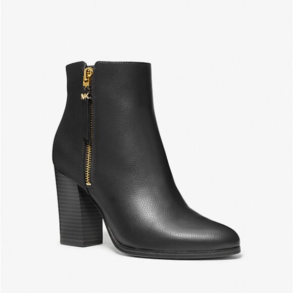 Michael Kors Black Ankle Boots with Gold Zipper - Picture 1 of 6